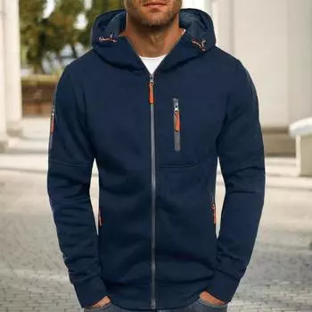 Мужская толстовка с капюшоном для фитнеса на весну и осень с карманами на молнии, кардиган на молнии, плотный однотонный цвет S белый