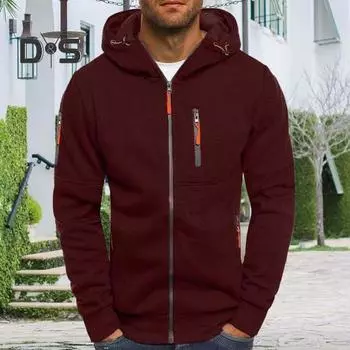 Мужская толстовка с капюшоном для фитнеса на весну и осень с карманами на молнии, кардиган на молнии, плотное однотонное повседневное пальто с эластичными манжетами и подолом, куртка для путешествий и работы S чёрный