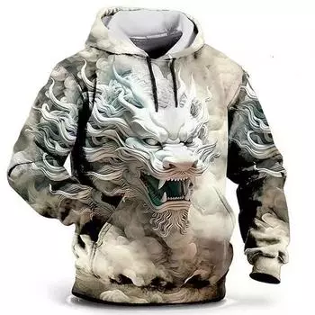 Мужская толстовка с капюшоном «Дракон» с 3D-принтом, толстовки с 3D-эффектом, пуловеры S
