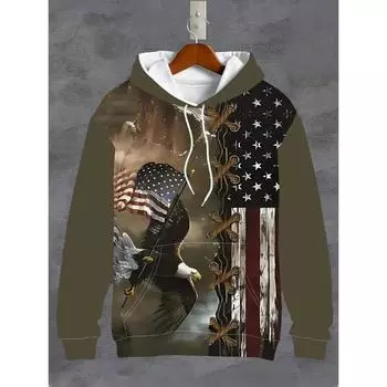 Мужская толстовка с капюшоном Eagle US. Флаг 3D Печать Мода Короткий Рукав Толстовка Открытый Повседневный Мужской Уличный Оверсайз Одежда Повседневная Одежда S