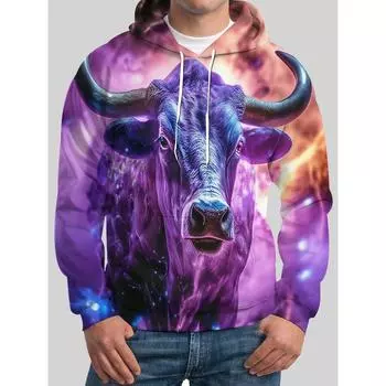 Мужская толстовка с капюшоном Fire Cattle с 3D-принтом и рисунком животных, модная спортивная одежда, осенне-зимние пуловеры с длинными рукавами S