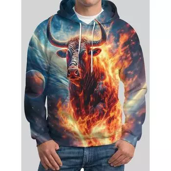 Мужская толстовка с капюшоном Fire Cattle с 3D-принтом и рисунком животных, модная спортивная одежда, осенне-зимние пуловеры с длинными рукавами S