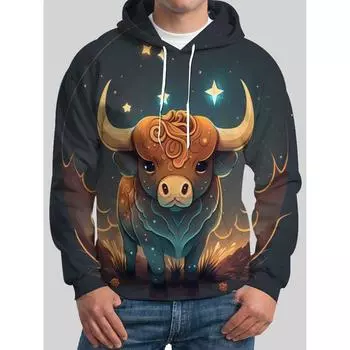 Мужская толстовка с капюшоном Fire Cattle с 3D-принтом и рисунком животных, модная спортивная одежда, осенне-зимние пуловеры с длинными рукавами S