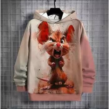 Мужская толстовка с капюшоном Fun Animal Mouse, повседневная, с длинными рукавами, модная, большого размера, с капюшоном, женская, унисекс, осенне-зимняя одежда L