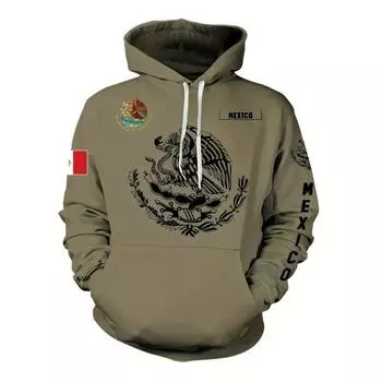 Мужская толстовка с капюшоном и 3D-принтом в мексиканском стиле с изображением животных, спортивный и повседневный эластичный топ для осенне-зимнего сезона L
