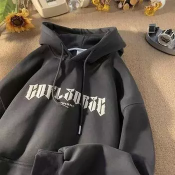 Мужская толстовка с капюшоном и буквенным принтом - весна/осень, ретро-модный повседневный топ 2XL темно-серого