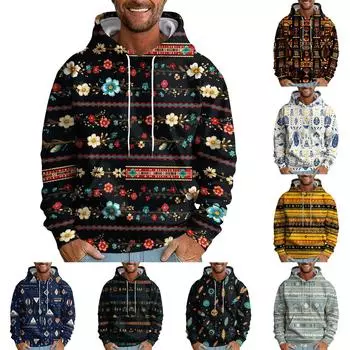 Мужская толстовка с капюшоном и цветочным принтом, мужская повседневная модная спортивная толстовка L чёрный