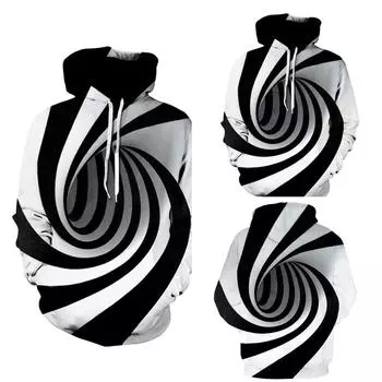 Мужская толстовка с капюшоном и длинным рукавом с цифровым 3D-принтом Vortex, топы, блузка XXXL чёрный