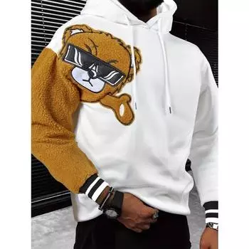 Мужская толстовка с капюшоном и длинными рукавами из флиса с контрастным рисунком в стиле пэчворк, модное повседневное пальто с капюшоном на весну и осень. S белый