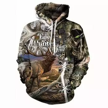 Мужская толстовка с капюшоном и длинными рукавами с 3D-принтом и модным рисунком оленя, осенняя мужская охотничья толстовка с капюшоном и карманным стилем M