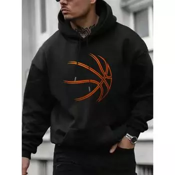 Мужская толстовка с капюшоном и флисовой подкладкой с принтом «Баскетбол» на осень и зиму S