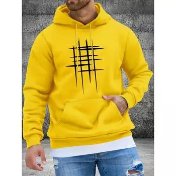 Мужская толстовка с капюшоном и геометрическим принтом, стандартного кроя, с карманами, повседневная спортивная верхняя одежда на весну и осень S