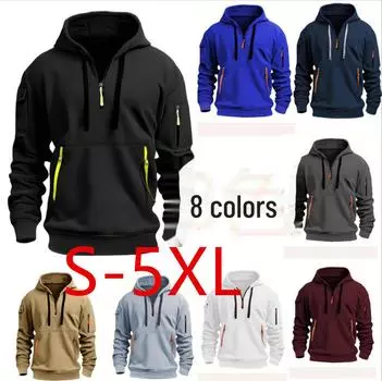 «Мужская толстовка с капюшоном и карманами на молнии для осени/зимы» 5XL хаки