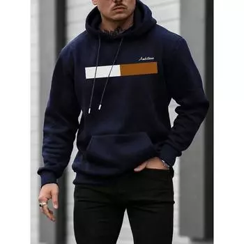 Мужская толстовка с капюшоном и карманом-кенгуру с графическим принтом и завязками на резинке S