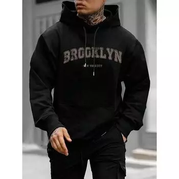 Мужская толстовка с капюшоном и карманом-кенгуру с графическим принтом и завязками на резинке S