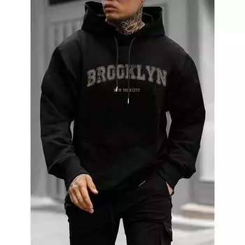 Мужская толстовка с капюшоном и карманом-кенгуру с графическим принтом и завязками на резинке S