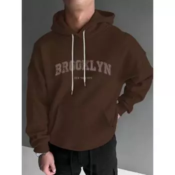 Мужская толстовка с капюшоном и карманом-кенгуру с графическим принтом и завязками на резинке S