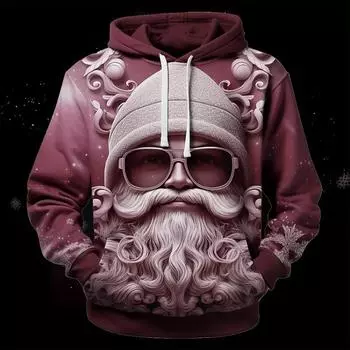 Мужская толстовка с капюшоном и нашивкой в виде сумки-кенгуру, весна-осень, с принтом в виде ретро-Санта-Клауса, 3D-принт, свободные повседневные толстовки и свитшоты для мужчин S