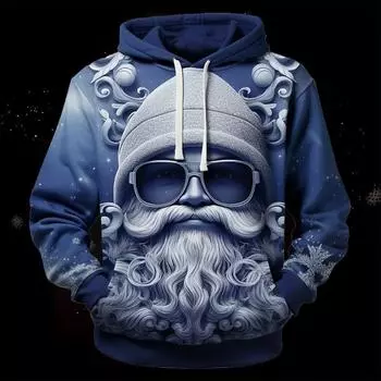 Мужская толстовка с капюшоном и нашивкой в виде сумки-кенгуру, весна-осень, с принтом в виде ретро-Санта-Клауса, 3D-принт, свободные повседневные толстовки и свитшоты для мужчин S