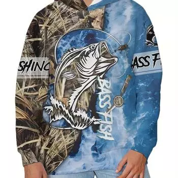 Мужская толстовка с капюшоном и принтом 3D Fishing Pattern для повседневной носки на весну и осень S