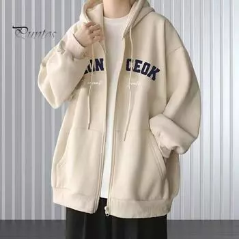 Мужская толстовка с капюшоном и принтом букв, свободный кардиган на молнии с завязками на завязках, верхняя одежда с карманами, спортивная куртка средней длины M темно-синий