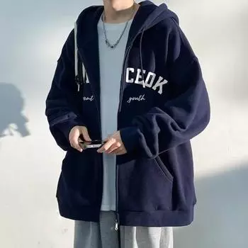 Мужская толстовка с капюшоном и принтом букв, свободный кардиган на молнии с завязками на завязках, верхняя одежда с карманами, спортивная куртка средней длины M белый