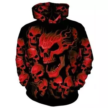 Мужская толстовка с капюшоном и принтом черепа, мягкий полиэстер, стандартный крой, идеально подходит для мужчин, повседневные модные толстовки с капюшоном на Хэллоуин S красный