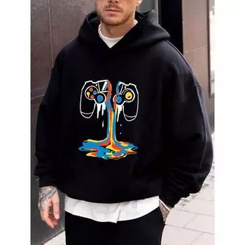 Мужская толстовка с капюшоном и принтом геймпада с термоподкладкой S