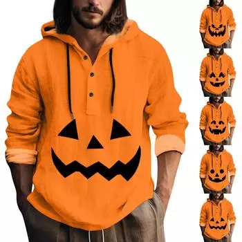 Мужская толстовка с капюшоном и принтом «Хэллоуин» большого размера с завязками на пуговицах L чёрный