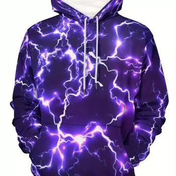Мужская толстовка с капюшоном и принтом молнии 3D размера плюс - модная и удобная толстовка на все времена года S