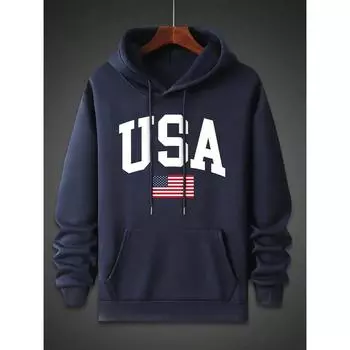 Мужская толстовка с капюшоном и принтом в виде букв и американского флага XS