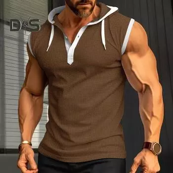 Мужская толстовка с капюшоном и регулируемыми пуговицами на шнурке, с капюшоном, без рукавов, в стиле пэчворк, цветной спортивный жилет, уличная одежда 3XL белый