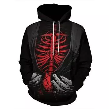 Мужская толстовка с капюшоном и рисунком скелета с 3D-печатью и завязками, мужской пуловер для весны, осени и зимы S