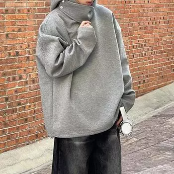 Мужская толстовка с капюшоном и защитой лица, с длинным рукавом, однотонная свободная спортивная кофта M светло-серый