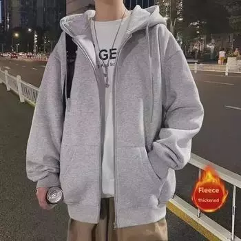 Мужская толстовка с капюшоном из бархата и молнии - свободный кардиган в стиле Гонконга на весну и осень 5XL
