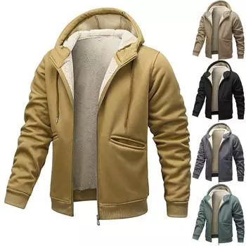 Мужская толстовка с капюшоном из овечьего флиса с утолщенным флисом, зимняя, спортивная одежда с капюшоном, повседневный кардиган и теплая куртка L армия зеленый