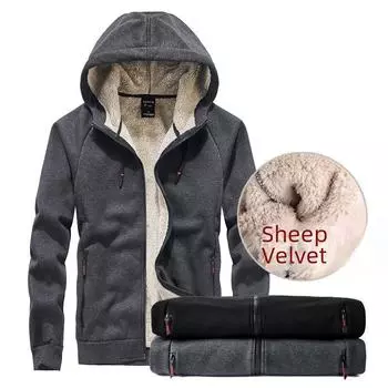 Мужская толстовка с капюшоном из плюшевого овечьего флиса - толстый, свободный, теплый кардиган для осеннего и зимнего спортивного отдыха XXXXL
