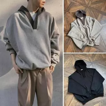 Мужская толстовка с капюшоном из пряжи с капюшоном в стиле пэчворк с длинными рукавами и эластичными манжетами M чёрный