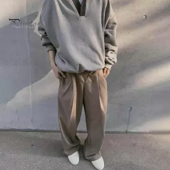 Мужская толстовка с капюшоном из пряжи, свободная, с длинными рукавами, эластичными манжетами и подолом, с V-образным вырезом, повседневная уличная одежда, топ L серый