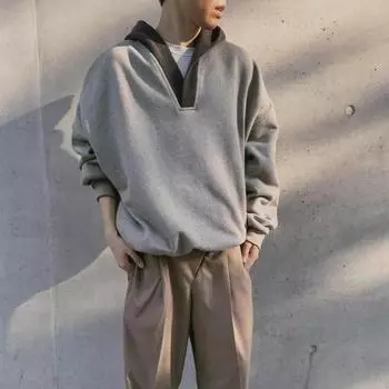 Мужская толстовка с капюшоном из пряжи, свободная, с длинными рукавами, эластичными манжетами и подолом, с V-образным вырезом, повседневная уличная одежда, топ M чёрный