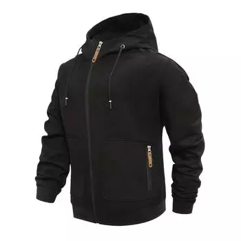 Мужская толстовка с капюшоном, кардиган с карманом на молнии, мужская спортивная повседневная толстовка большого размера L чёрный