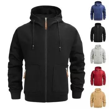 Мужская толстовка с капюшоном, кардиган с карманом на молнии, мужская спортивная повседневная толстовка большого размера L чёрный
