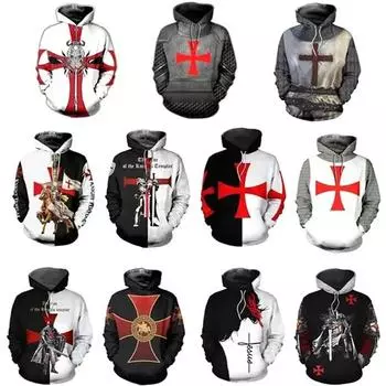 Мужская толстовка с капюшоном Knight Templar с 3D-принтом для мужчин и женщин, повседневные толстовки с капюшоном, пуловеры, хип-хоп, уличная одежда в стиле Харадзюку, топы XXS