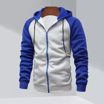 Мужская толстовка с капюшоном, контрастного цвета, с капюшоном, застежкой-молнией, длинными рукавами, карманами, эластичным плюшем и манжетами, спортивная куртка для фитнеса S чёрный