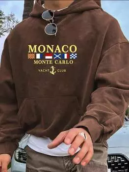 Мужская толстовка с капюшоном Manfinity Dauomo больших размеров с вышитым карманом и простым буквенным принтом, повседневная одежда на каждый день S