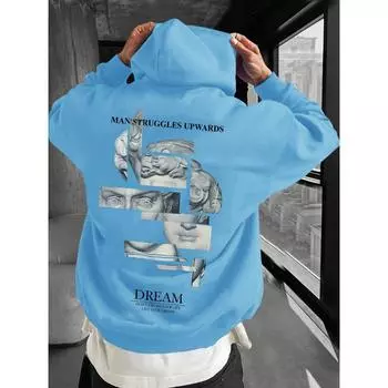 Мужская толстовка с капюшоном Manfinity EMRG свободного кроя с принтом букв и фигур, спущенными плечами и регулируемым шнурком S