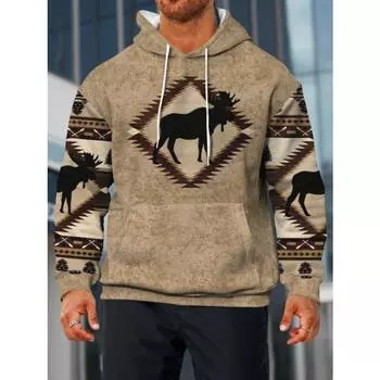Мужская толстовка с капюшоном Manfinity Homme в стиле ретро с принтом оленя S