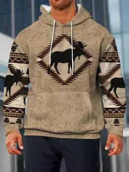 Мужская толстовка с капюшоном Manfinity Homme в стиле ретро с принтом оленя S