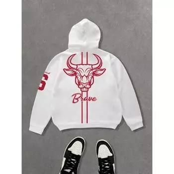 Мужская толстовка с капюшоном Manfinity LEGND Plus Size с принтом быка 2XL