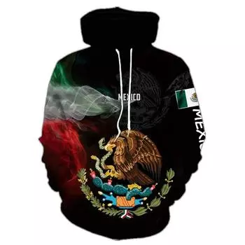 Мужская толстовка с капюшоном Mexico Eagle Graphic Cool, удобная и модная, с карманом-кенгуру M чёрный
